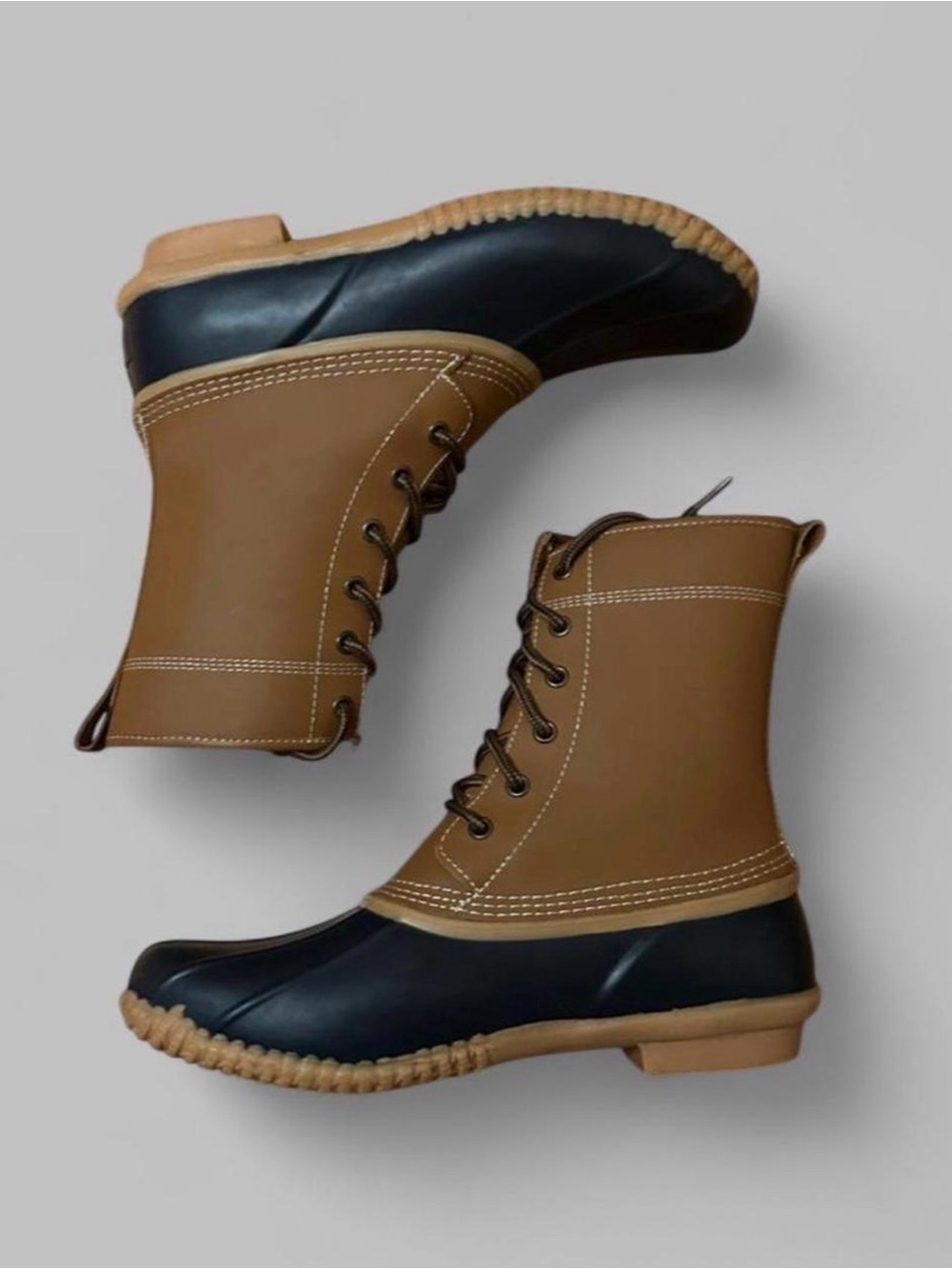 Lands' End Leather Duck Boots Plaid Lined Waterproof Winter Rain Boots - 9.5